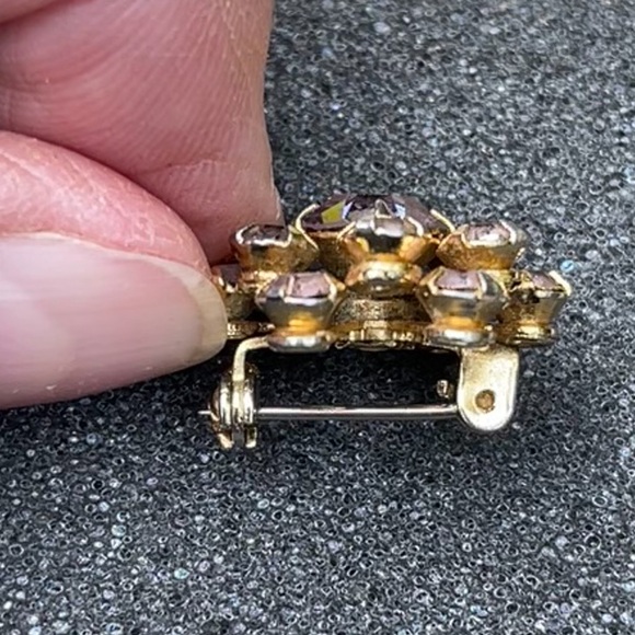 Vintage Small Floral Rhinestone Brooch Lapel Pin - Picture 8 of 10